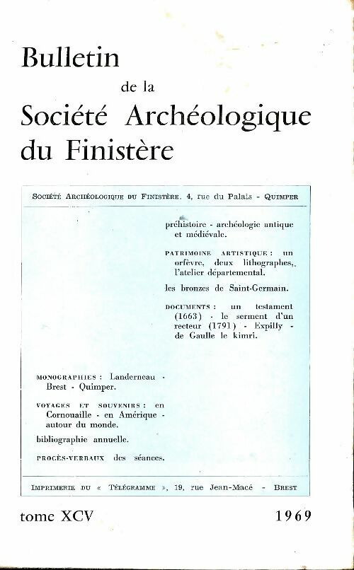 Livrenpoche : Bulletin de la société archéologique du Finistère Tome XCV - Collectif - Livre