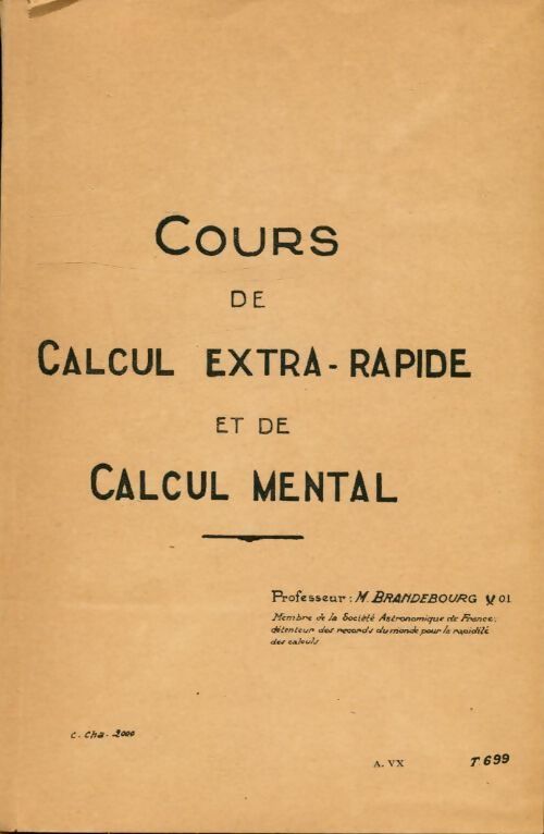 Livrenpoche : Cours et calcul extra-rapide - M. Brandebourg - Livre