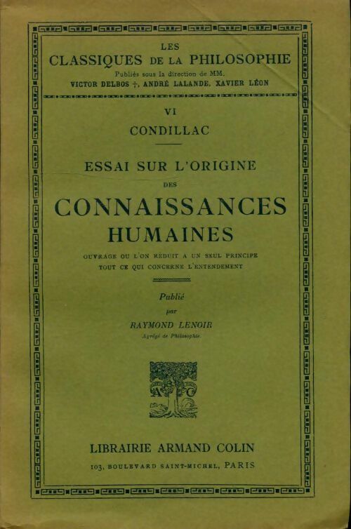 Livrenpoche : Essai sur l'origine des connaissances humaines - Raymond Lenoir - Livre