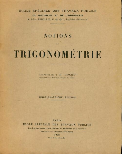 Livrenpoche : Notions de trigonométrie - M. Cochet - Livre