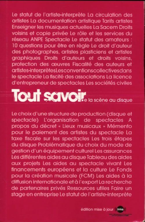 Livrenpoche : Tout savoir de la scène au disque - Irma - Livre