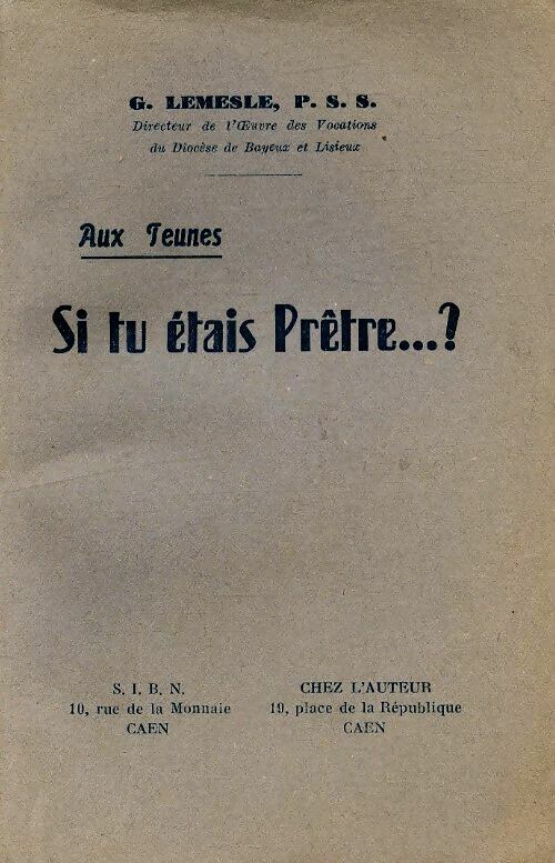 Livrenpoche : Si tu étais prêtre ...? - G Lemesle - Livre