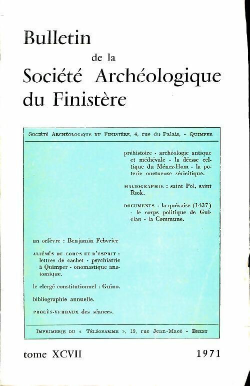 Livrenpoche : Bulletin de la société archéologique du Finistère Tome XCVII - Collectif - Livre