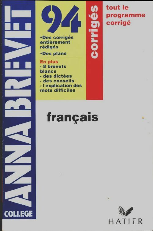 Livrenpoche : Français brevet corrigés 1994 - Collectif - Livre