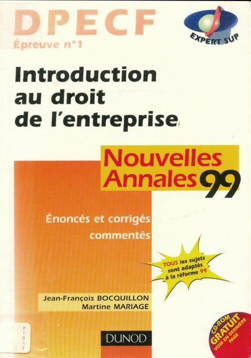 Livrenpoche : DPECF n°1 - introduction au droit de l'entreprise - manuel et applications : Manuel et applications - Jean-François Bocquillon - Livre