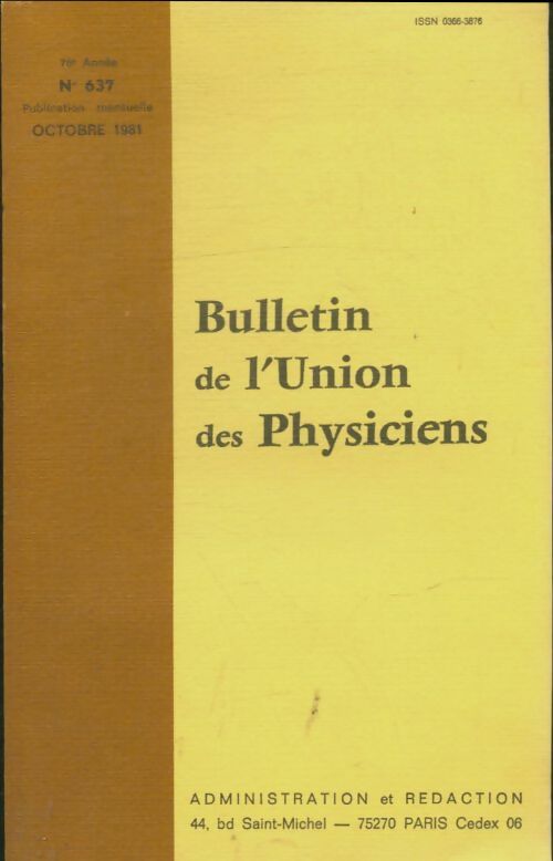 Livrenpoche : Bulletin de l'union des physiciens n°637 - Collectif - Livre
