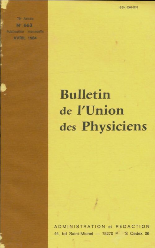 Livrenpoche : Bulletin de l'union des physiciens n°663 - Collectif - Livre
