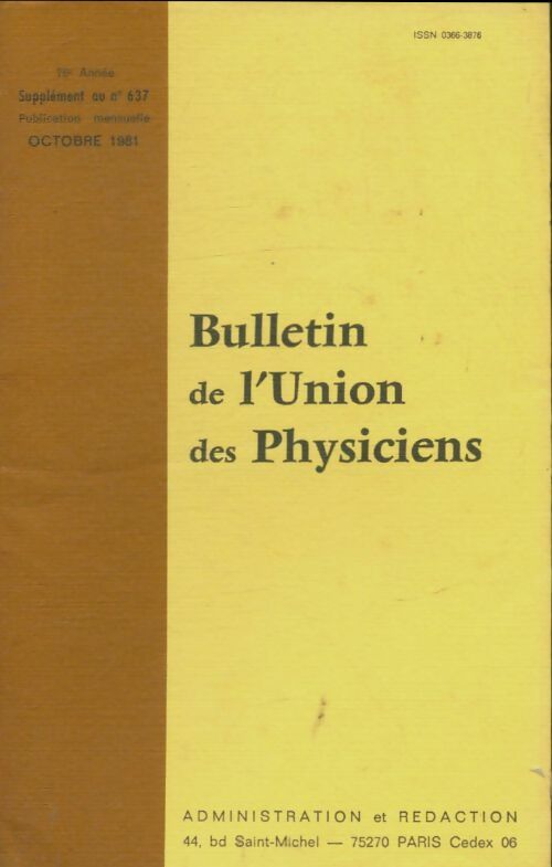 Livrenpoche : Bulletin de l'union des physiciens n°637 (supplément) - Collectif - Livre