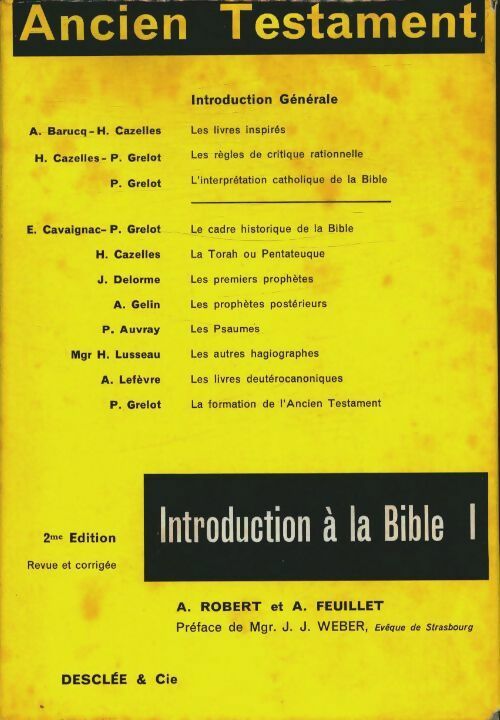 Introduction à la Bible Tome I : Ancien testament - A. Robert -  Desclée GF - Livre