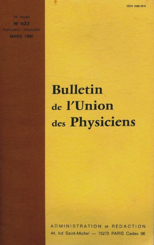 Livrenpoche : Bulletin de l'union des physiciens n°622 - Collectif - Livre