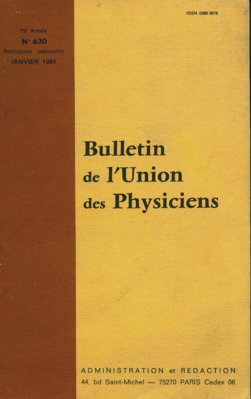 Livrenpoche : Bulletin de l'union des physiciens n°630 - Collectif - Livre
