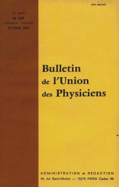 Livrenpoche : Bulletin de l'union des physiciens n°631 - Collectif - Livre