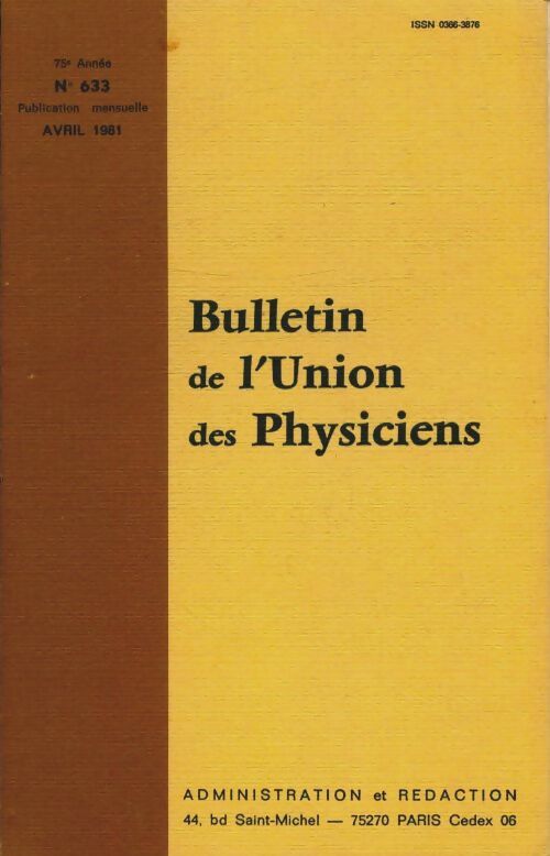 Livrenpoche : Bulletin de l'union des physiciens n°633 - Collectif - Livre
