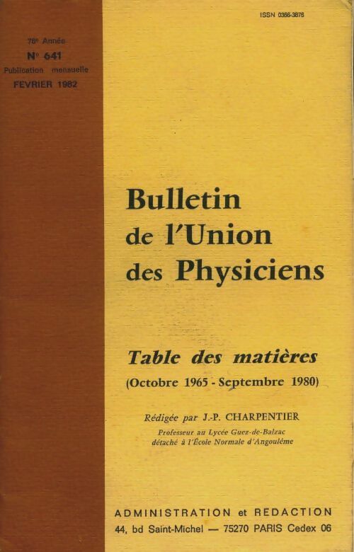 Livrenpoche : Bulletin de l'union des physiciens n°641 - Collectif - Livre
