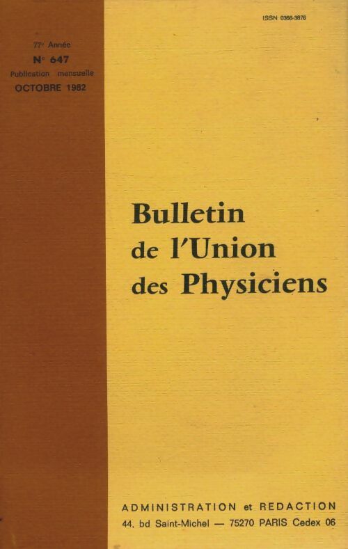 Livrenpoche : Bulletin de l'union des physiciens n°647 - Collectif - Livre