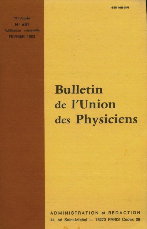 Livrenpoche : Bulletin de l'union des physiciens n°651 - Collectif - Livre