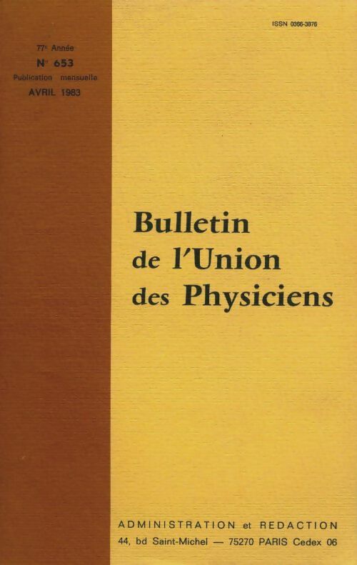 Livrenpoche : Bulletin de l'union des physiciens n°653 - Collectif - Livre