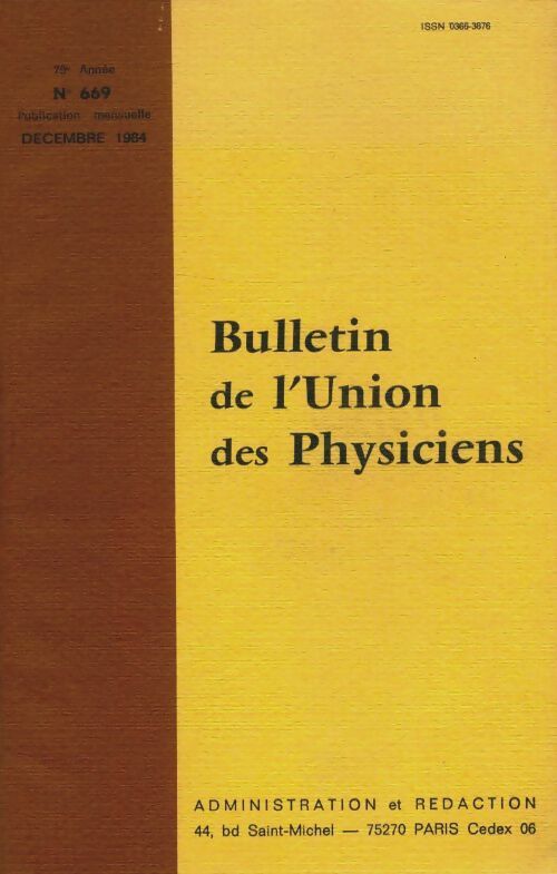 Livrenpoche : Bulletin de l'union des physiciens n°669 - Collectif - Livre