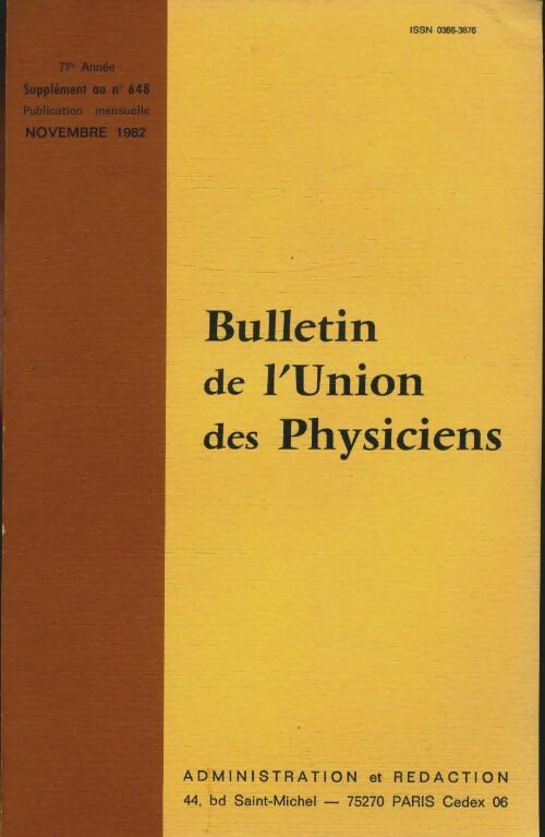 Livrenpoche : Bulletin de l'union des physiciens n°648 (supplément) - Collectif - Livre