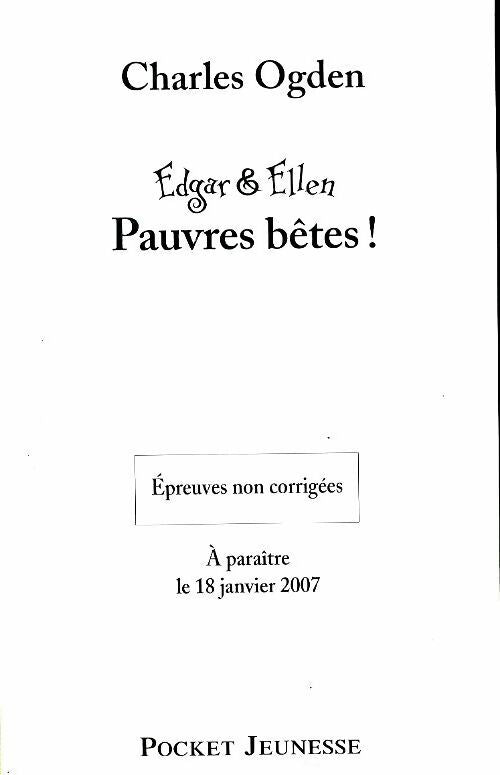 Livrenpoche : Edgar et Ellen Tome I : Sales bêtes - Charles Ogden - Livre