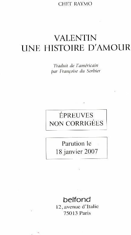 Livrenpoche : Valentin, une histoire d'amour - Chet Raymo - Livre