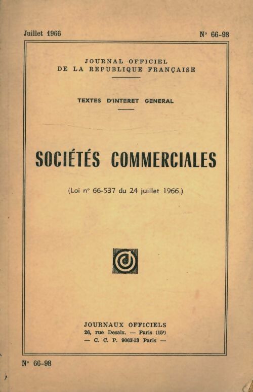 Livrenpoche : Sociétés commerciales - loi n°66-537 du 24 juillet 1966 - Collectif - Livre