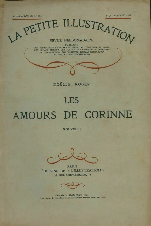 Livrenpoche : La petite illustration n°493 Roman n°221 : Les amours de Corinne - Collectif - Livre