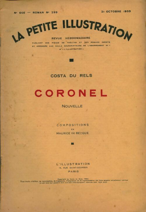 Livrenpoche : La petite illustration n°646 Roman n°299 : Coronel - Collectif - Livre