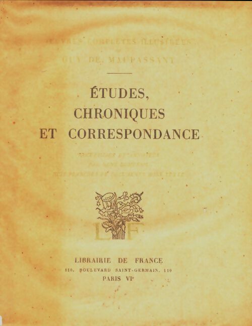 Livrenpoche : Études, chroniques et correspondance - Guy De Maupassant - Livre
