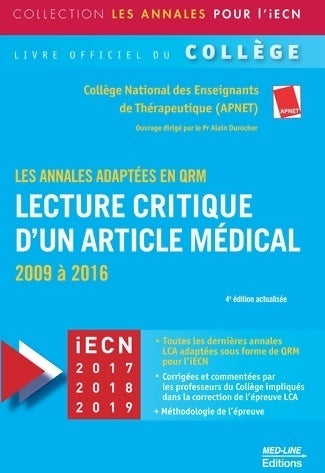 Livrenpoche : Lecture critique d'un article médical : Les annales adaptées en qrm 2009-2016 - Collectif - Livre