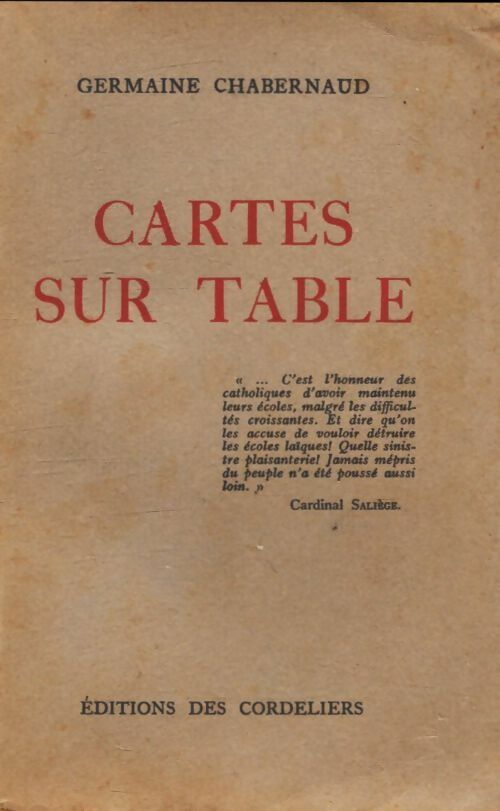 Livrenpoche : Cartes sur table - Germaine Chabernaud - Livre