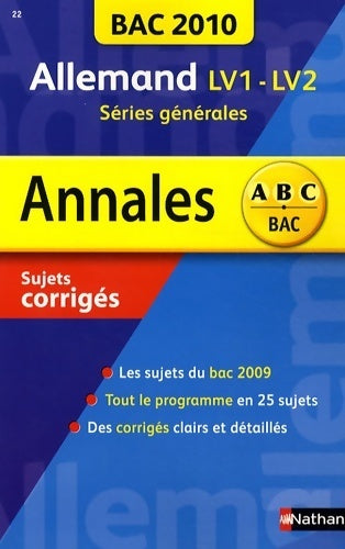 Livrenpoche : Annal bac 2010 allemand LV1 lv - Nathalie Faure-Paschal - Livre