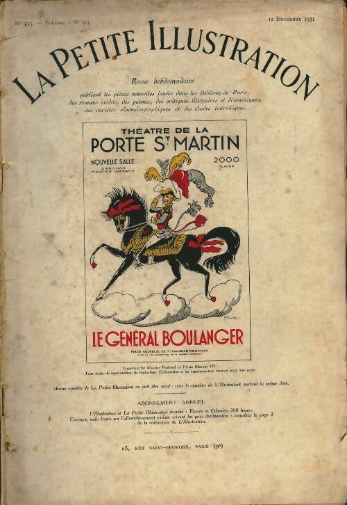 Livrenpoche : La petite illustration n°555 Théâtre n°285 : Le général Boulanger - Collectif - Livre