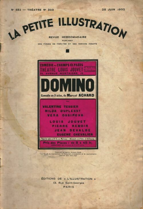 Livrenpoche : La petite illustration n°582 Théâtre n°303 : Domino - Collectif - Livre