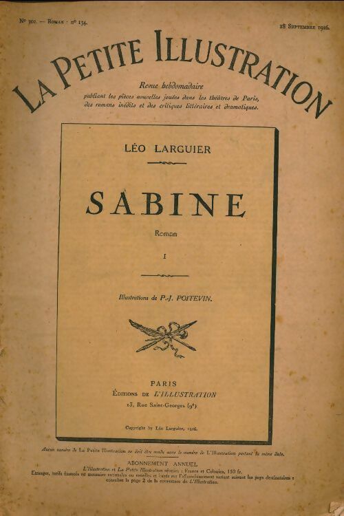 Livrenpoche : La petite illustration n°302 Roman n°134 : Sabine Tome I - Collectif - Livre