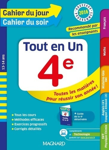 Cahier du jour/cahier du soir tout en un 4e - nouveau programme 2016 - Claudine Sharp - Livre