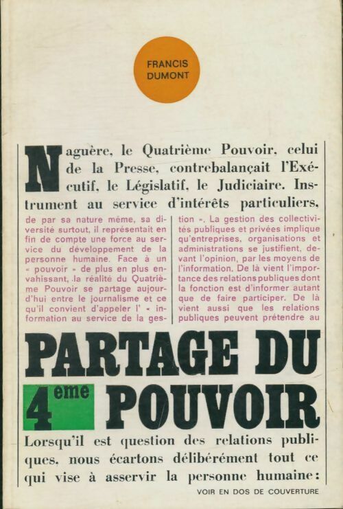 Livrenpoche : Partage du 4ème pouvoir - François Dumont - Livre