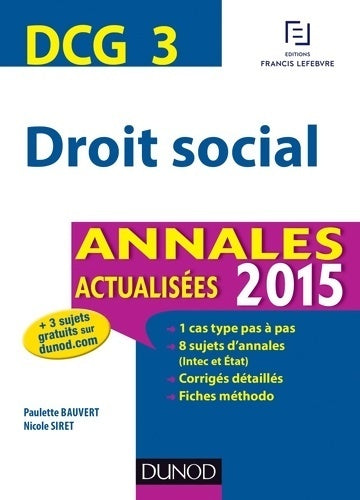 Livrenpoche : DCG 3 - droit social - annales actualisées 2015 : Annales actualisées - Nicole Siret - Livre