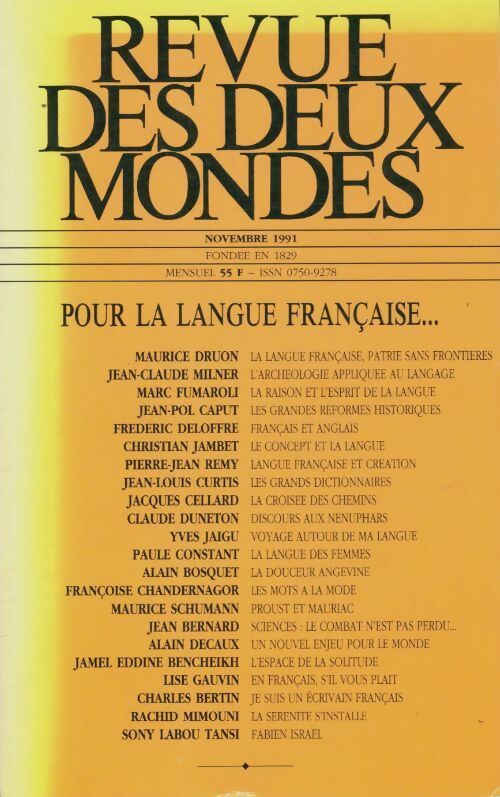 Livrenpoche : Revue des deux mondes numéro 11: Novembre 1991 - Collectif - Livre