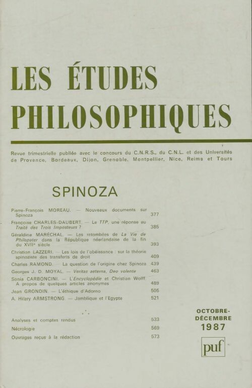 Livrenpoche : Les études philosophiques 1987 numéro 4 - Collectif - Livre