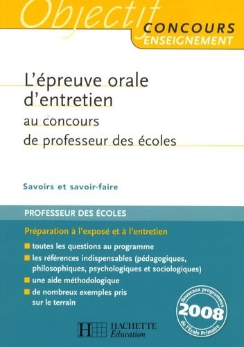 Livrenpoche : L'épreuve orale d'entretien au concours de professeur des écoles - crpe - Serge Herreman - Livre