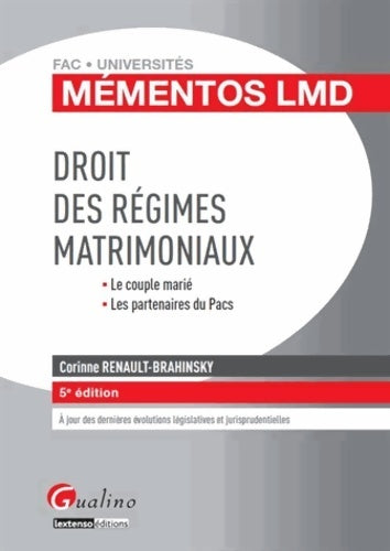 Livrenpoche : Droit des régimes matrimoniaux - Corinne Renault-Brahinsky - Livre