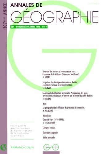 Livrenpoche : Annales de géographie numéro 604 - Laurent Astrade - Livre