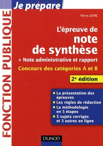 Livrenpoche : L'épreuve de note de synthèse - 2e édition - Pierre Lièvre - Livre