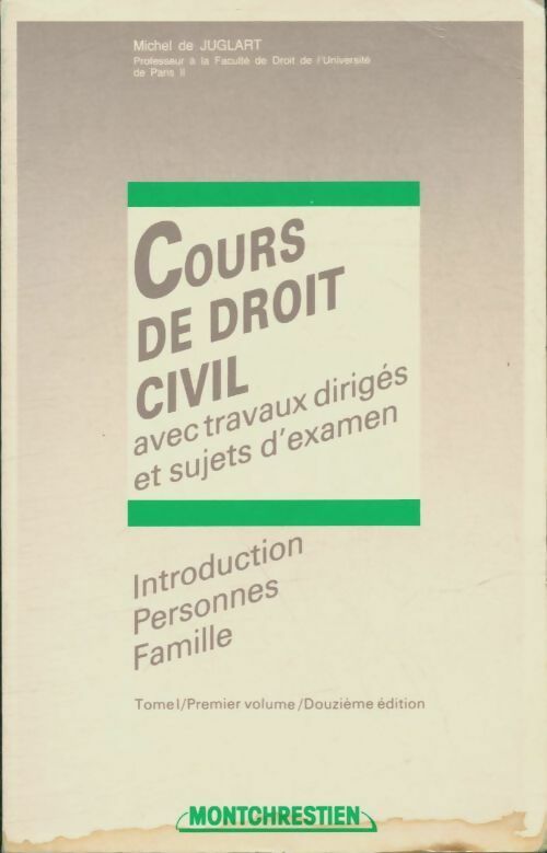 Livrenpoche : Cours de droit civil avec travaux diriges et sujets d'examen - Michel De Juglart - Livre