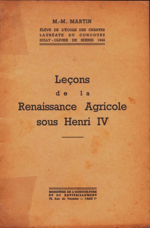 Livrenpoche : Leçons de la renaissance agricole sous Henri IV - M. -M Martin - Livre