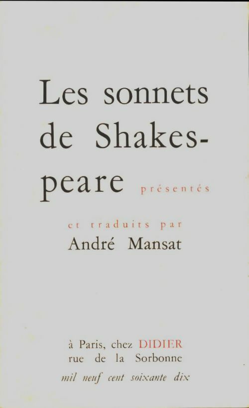 Livrenpoche : Les sonnets de Shakespeare - André Mansat - Livre