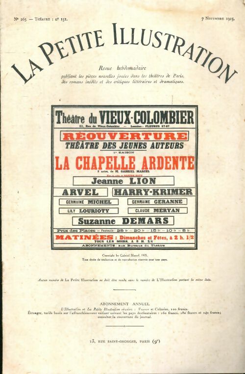 Livrenpoche : La petite illustration n°263 Théâtre n°151 : La chapelle ardente - Collectif - Livre