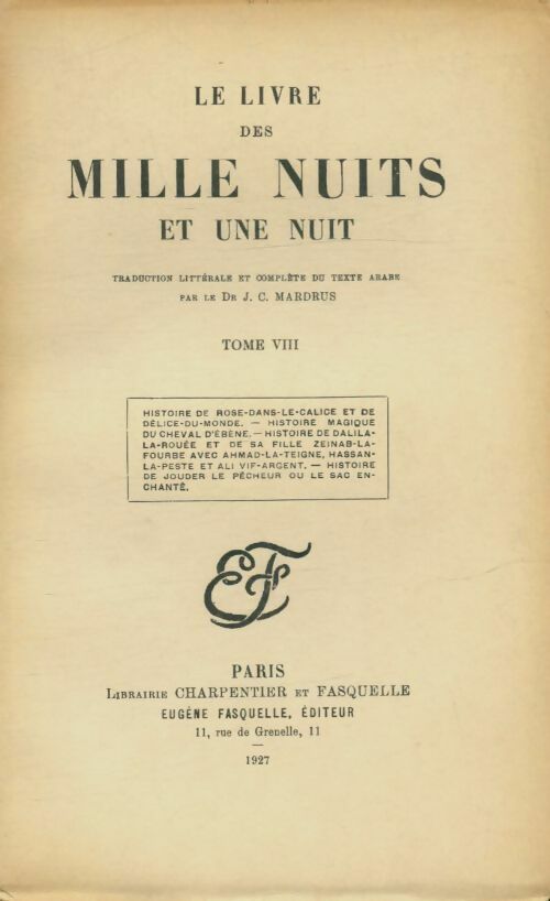 Livrenpoche : Le livre des mille nuits et une Tome VIII - Dr J.-C. Mardrus - Livre