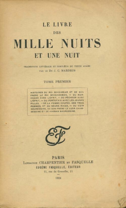 Livrenpoche : Le livre des mille nuits et une Tome I - Dr J.-C. Mardrus - Livre